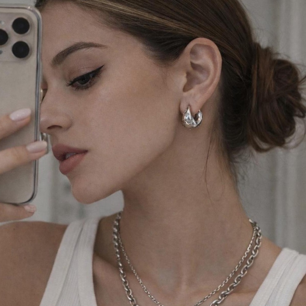 Silver celestial star rhinestone mini huggie tear hoop earrings